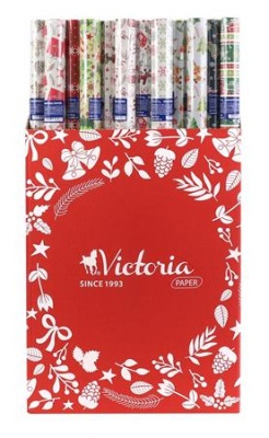 Baliaci papier, v hárkoch, 70x200 cm, 60 kotúčov, mix vianočných vzorov, VICTORIA PAPER