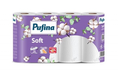 Papierové utierky, 2-vrstvové, 50 listov, 4 kotúče, PUFINA "Soft"