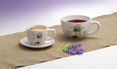 Kávová šálka s levanduľovým vzorom + podšálka, 250 ml