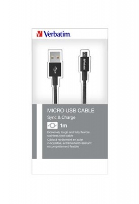 USB kábel, microUSB B, 100 cm. VERBATIM, čierny