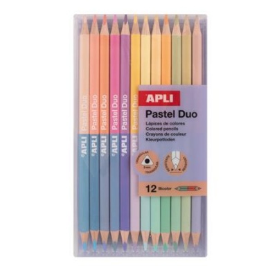 Farebné ceruzky, sada, obojstranné, trojhranné, APLI "Pastel Duo", 24 rôznych pastelových farieb