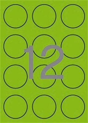 Etikety, okrúhle, priemer: 60 mm, farebné, APLI, neónové zelené, 240 etikiet/bal