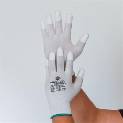 Ochranné rukavice, s karbónovým vláknom, končeky prstov potiahnuté PU, veľkosť M, bielo-sivé