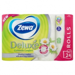 Toaletný papier, 3-vrstvový, 24 malých roliek, ZEWA "Deluxe", kamilka