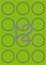 Etikety, okrúhle, priemer: 60 mm, farebné, APLI, neónové zelené, 240 etikiet/bal